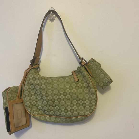 Y2K Nine West Lime Green Canvas Slouchy Crescent Hobo Shoulder Purse Set VTG 90s - Picture 5 of 10